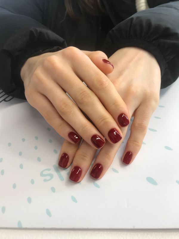 Маникюр, бордовый, глянцевый, винный, однотон