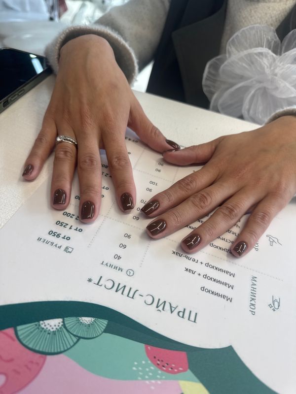 глянцевый, коричневый, однотон, Маникюр