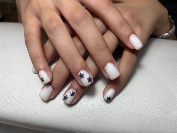 дизайн, звезды, наклейка, Маникюр, белый, минимализм, на каждый день