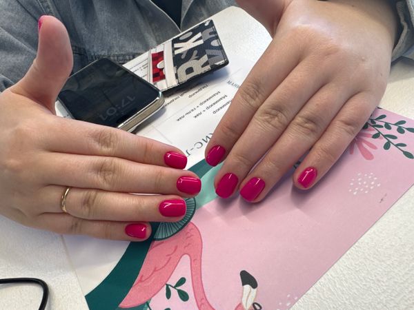 глянцевый, малиновый, однотон, Маникюр