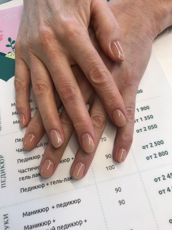 глянцевый, бежевый, нюд, однотон, Маникюр, на каждый день, нежный