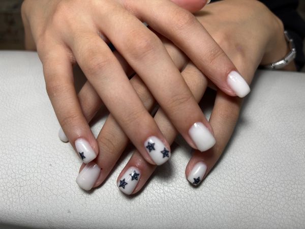 дизайн, звезды, наклейка, Маникюр, белый, минимализм, на каждый день